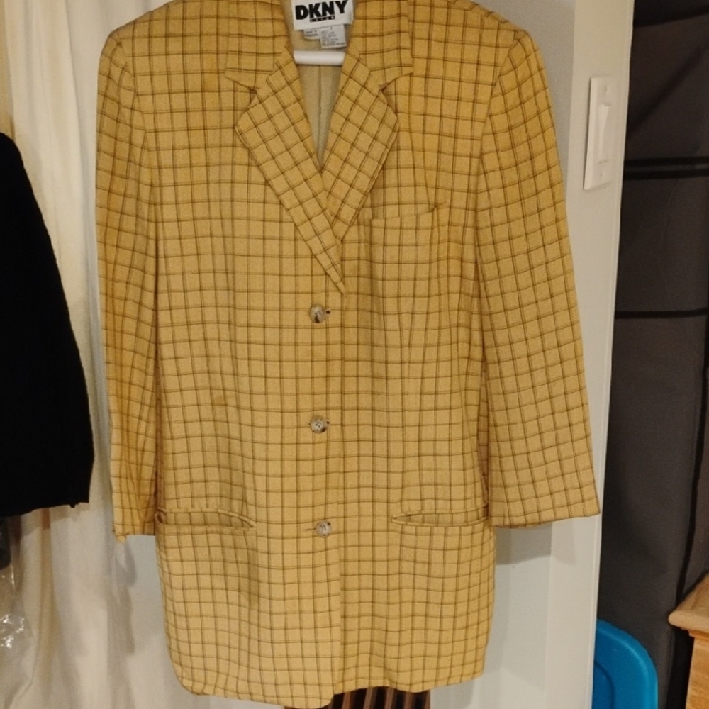 DKNY Mustard Plaid Single-Breasted Blazer 4